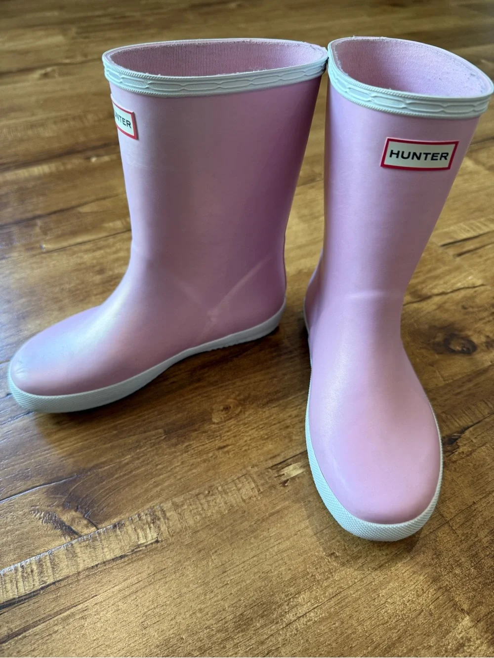 Hunter Kids First Nebula Rain Boot in Iridescent Pink with White Trim